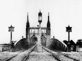 Gothic bridge and railway railroad over the Rhine in Strasbourg Alsace east of France