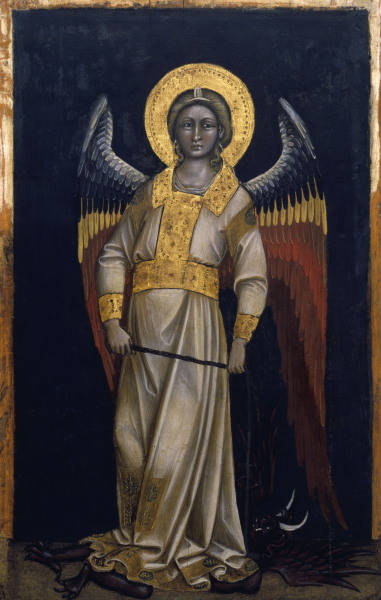 Guariento active from 1338, died c.1368/70. ''Angel with the devil in chains'', c.1345 On wood. From a 