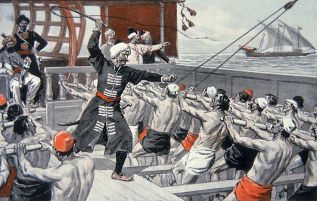 Galley Slaves of the Barbary Corsairs (coloured litho) a 