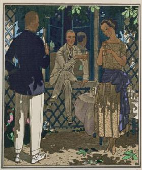 Gazette du Bon Ton; Que C'est Bon ou les Boissons Glacees, chiffon dress by Doeuillet, 1921