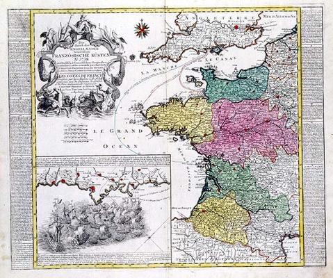 German Map showing English naval attacks on French ports in 1758 a 