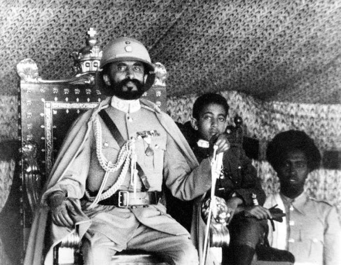 Haile Selassie 1st last emperor of Ethiopia in 1930-1936 and 1941-1974 here on the throne a 