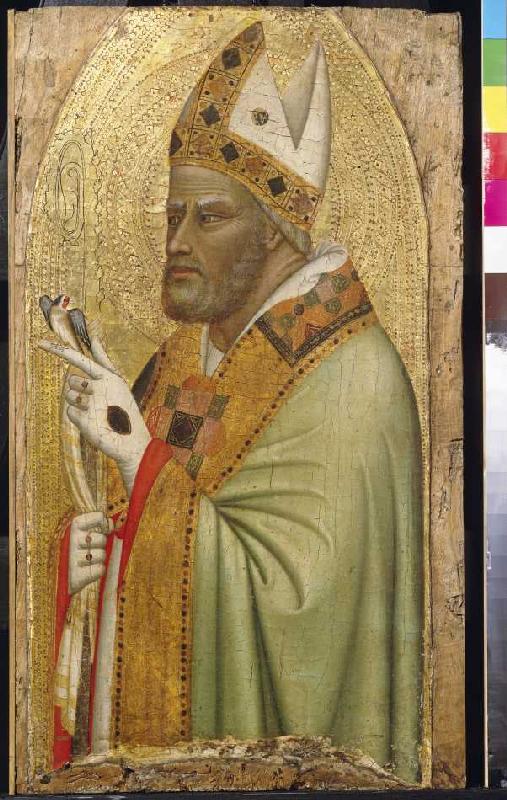 Halbfigur eines heiligen Bischofs mit einem Stieglitz. a 
