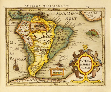Hand Colored Engraved Map Of South America a 
