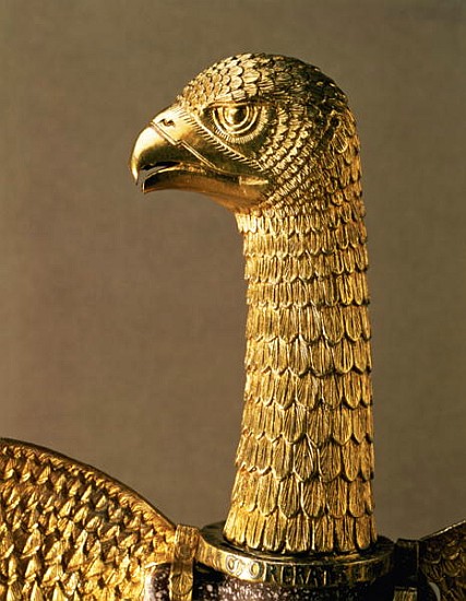 Head of an eagle, detail of 12th century ornamentation of an antique porphyry vessel transformed to  a 