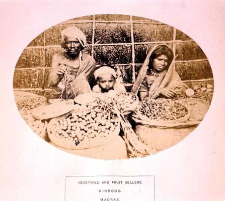 Hindu Vegetable and Fruit Sellers in Madras, 19th century (sepia photo) a 