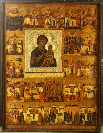 Icon Of The Mother Of God Tikhvinskaia Also Depicting The History And Miraculous Events Connected Wi a 