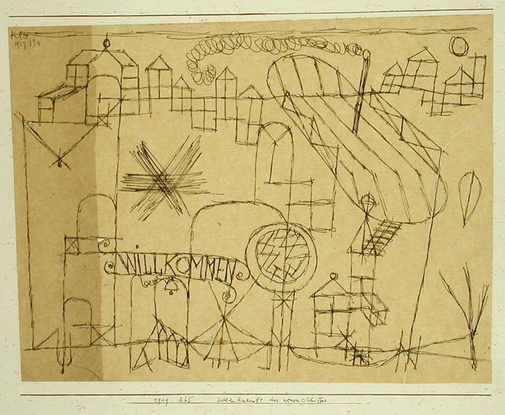 Joyous Arrival of the New Boat, 1919 (no 265) (pen on paper on cardboard)  a 