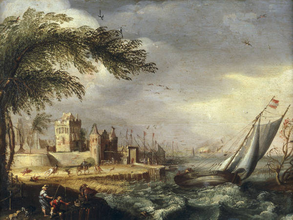 Sailing Boat in Storm / Paint./ C17th a 