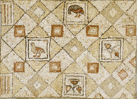 Late Roman, Large Geometric Mosaic Panel With Birds And Flowers a 