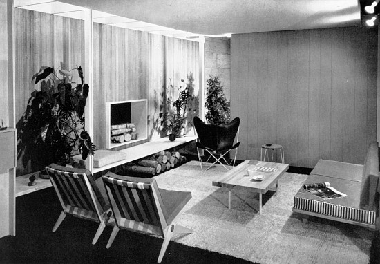 Living-dining room designed by Florence Knoll, page 77 from the catalogue for 'An Exhibition for Mod a 