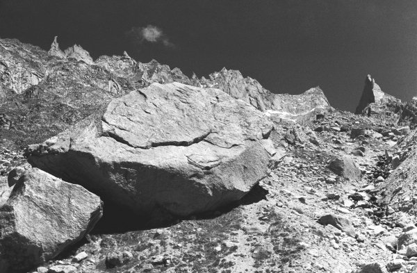 Lunar landscape before Kunzum Pass (b/w photo)  a 