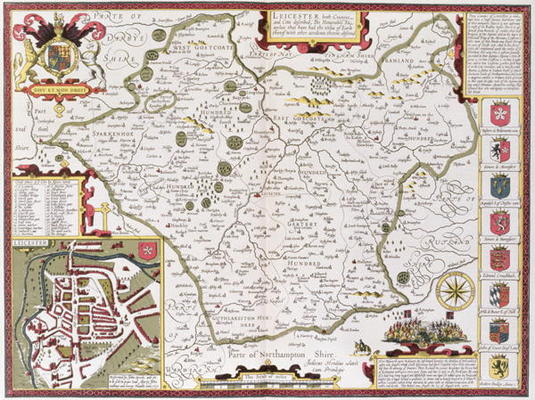 Leicester, engraved by Jodocus Hondius (1563-1612) from John Speed's 'Theatre of the Empire of Great a 