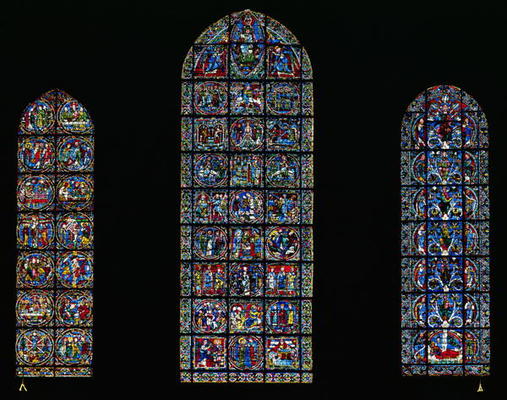 (LtoR) The Passion, The Nativity and the Tree of Jesse, lancet windows in the west facade, 12th cent a 