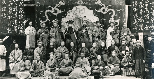 Meeting of Buddhist Monastery Superiors in China, late nineteenth century (b/w photo)  a 