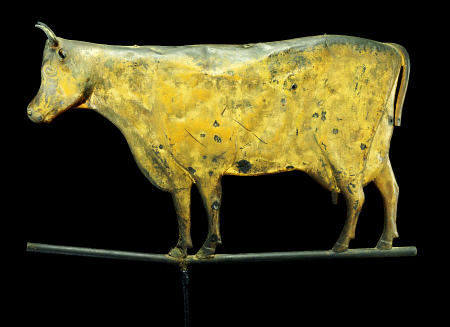 Molded And Gilded Copper Weathervane Depicting a Cow a 