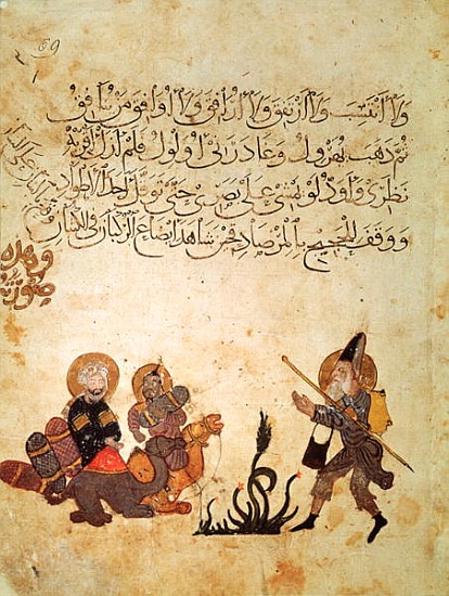 Ms Ar 3929 f.69 Abou Zayd meets some merchants mounting their camels, from ''Al Maqamat'', (''The Me a 