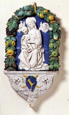 Madonna and Child, bas relief panel by Giovanni della Robbia (1469-1529) (tin glazed earthenware) a 