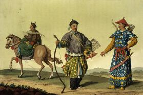 Mongolian Eight Flags soldiers from Ching's military forces, engraved by R. Rancati (colour engravin
