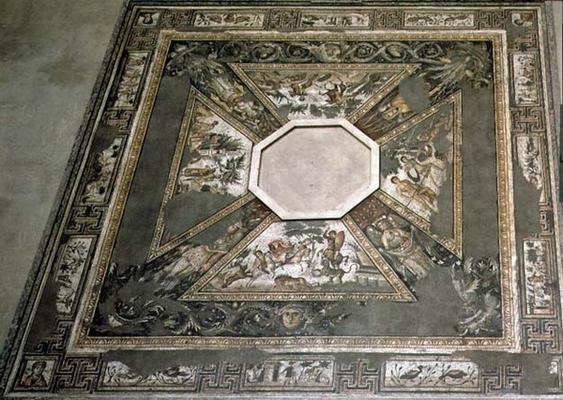 Mosaic pavement based round an octagonal basin, depicting the seasons and hunting scenes, from the C a 