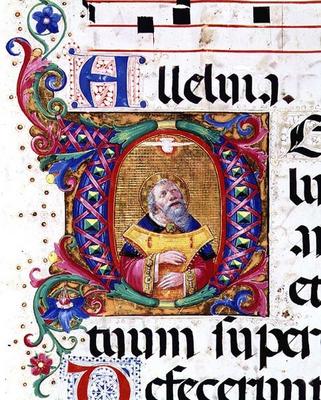 Ms 542 f.11v Historiated initial 'O' depicting King David playing the psaltery, from a psalter writt a 