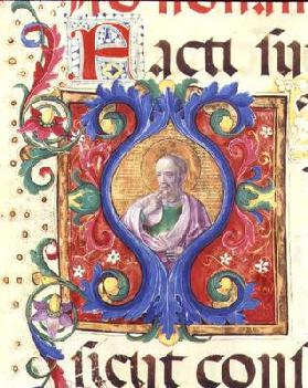 Ms 542 f.18v Historiated initial 'I' depicting a male saint from a psalter written by Don Appiano fr
