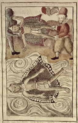MS. Laur. Med. Palat. 220 f.447 The bodies of Montezuma and Itzquauhtzin are cast out of the palace a 