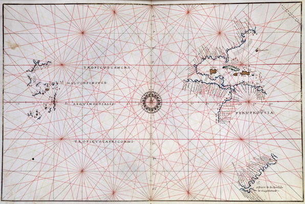 Nautical Chart of the Pacific Ocean and Central America, 16th century a 