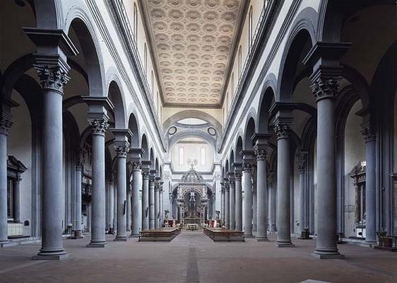 Nave and choir of Santo Spirito, Florence, designed by Filippo Brunelleschi (1377-1446) (photo) a 