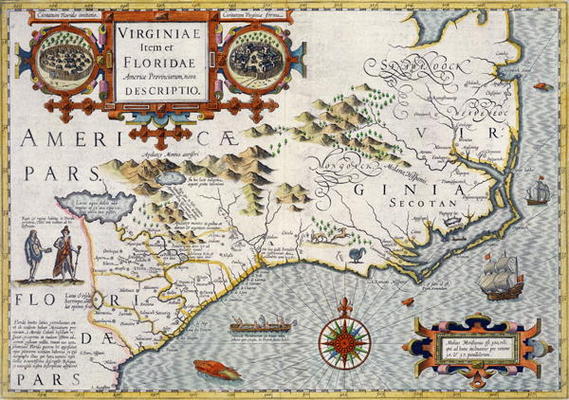 North Carolina, titled 'Virginiae item et Floridae' from the Mercator 'Atlas...' of 1606, pub. by Jo a 