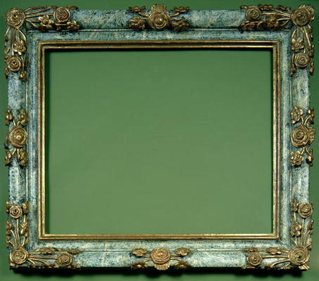 North Italian carved and gilded frame, the marblised ovolo profile carved to the corners and centres a 