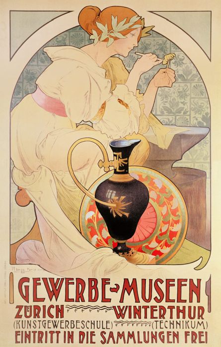 Poster Advertising the Gewerbe Museen, Zurich a 