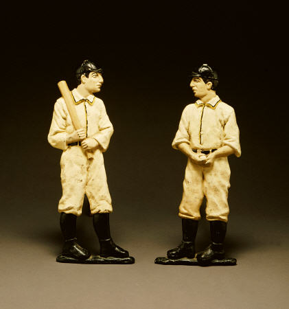 Pair Of Painted Cast Iron Baseball Player Andirons a 