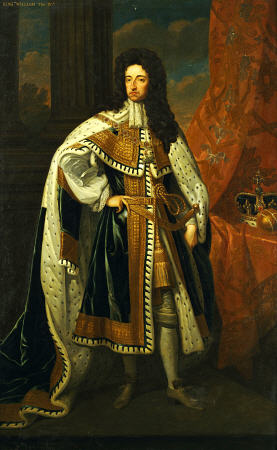 Portrait Of King William III (1650-1702), In State Robes, With The Crown And Orb On A Cushion Beside a 