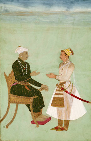 Portrait Of Marharja Jai Singh Of Amber (Ruled 1625-1667), Receiving His Son Ram Singh a 