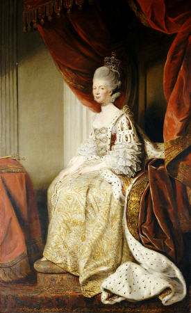 Portrait Of Queen Charlotte (1744-1818), Wife Of King George III, Full Length, Seated In Robes Of St a 