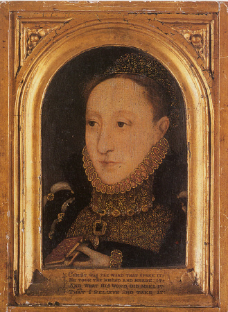 Portrait Of Queen Elizabeth I, Bust-Length, Holding A Prayer Book a 
