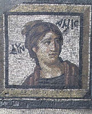 Portrait of a woman, detail of a mosaic pavement depicting the seasons and hunting scenes, from the a 