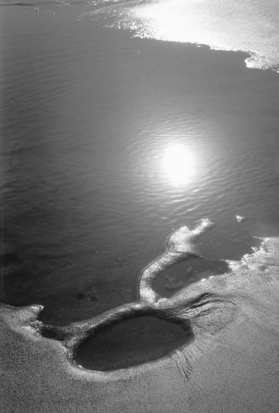 Reflection of sun in sea water, Porbandar (b/w photo)  a 