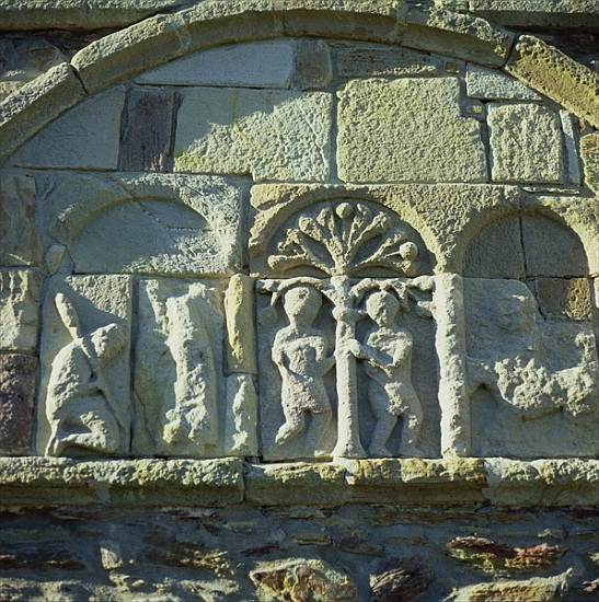 Relief sculpture of Adam and Eve, St Declans Church, Ardmore, County Waterford a 