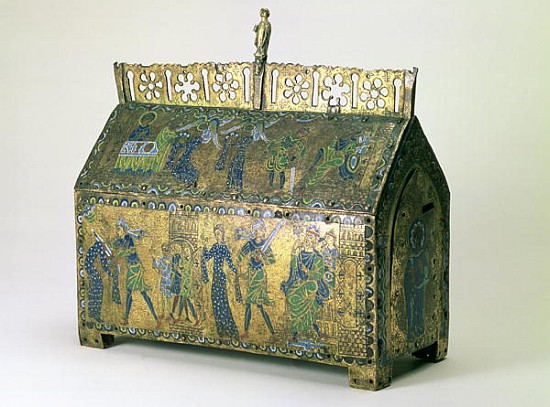 Reliquary casket of St. Valeria, Limoges, c.1170 (wood, copper gilt and champleve enamel) a 