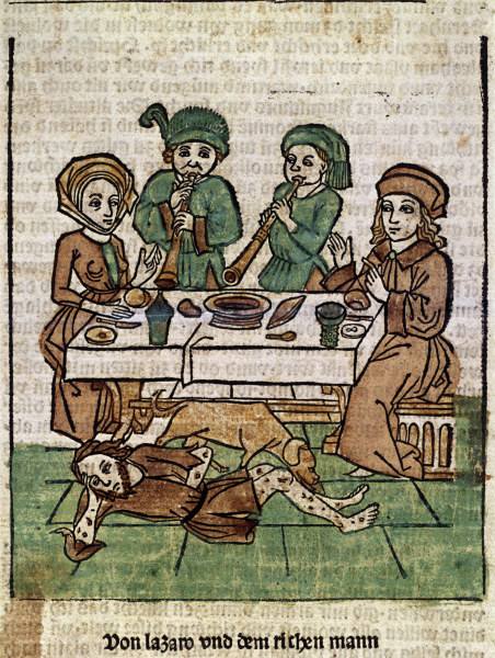 Rich man & poor Lazarus / Woodcut / 1485 a 