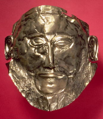Replica of the Mask of Agamemnon, Mycenaean, c.16th century BC (gold) a 