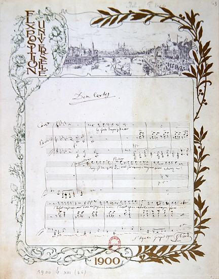 Score of the opera, ''Don Carlos'', Giuseppe Verdi (1813-1901) written on paper printed for the Expo a 