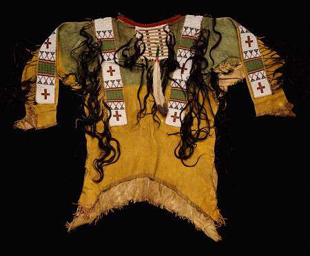 Sioux Beaded And Fringed Hide Warrior''s Shirt a 