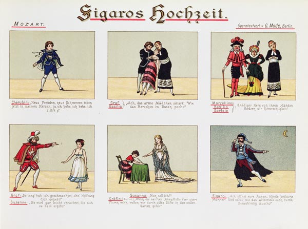 Six scenes from the opera ''The Marriage of Figaro'', by Wolfgang Amadeus Mozart (1756-91) a 