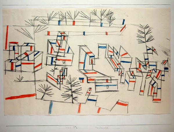 Square with stalls, 1927 (no 212) (chalk on paper on cardboard)  a 