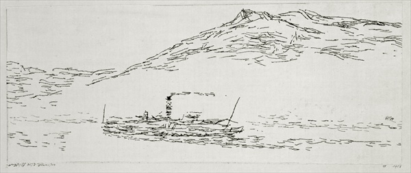 Steamboat on the Thuner Sea, 1911 (no 11) (pen on paper on cardboard)  a 