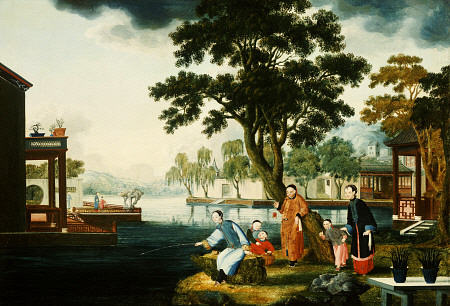 Summer: A Family Fishing By A Lake a 