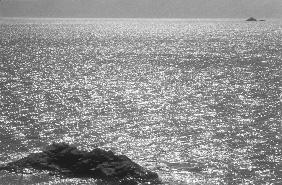 Shimmering waters against light, Uttan (b/w photo) 